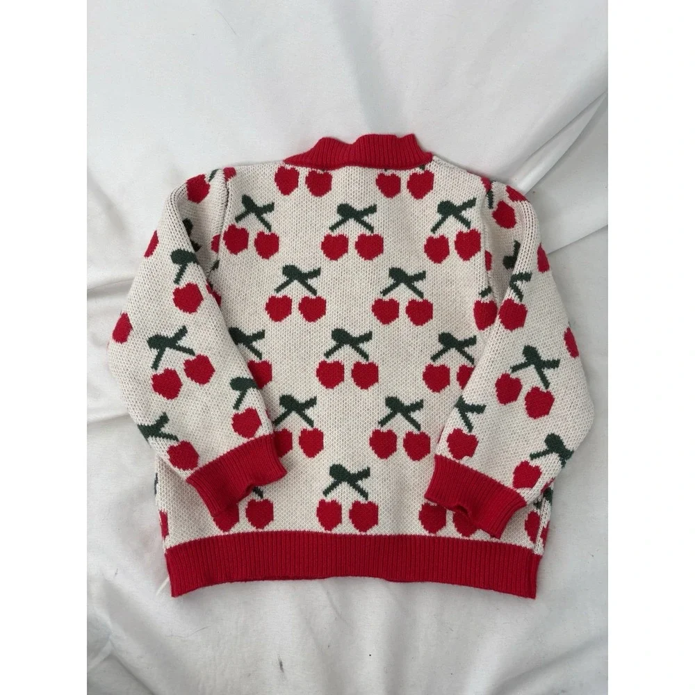 Mikistory Baby‎ Girl 12-18m Knit Cardigan Sweater Cherry Cherries Button Down